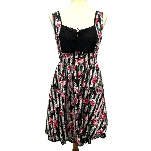 Hot Topic Corset Striped Rose Print Lace Pin Up Rockabilly Dress Womens Medium - Picture 14 of 16